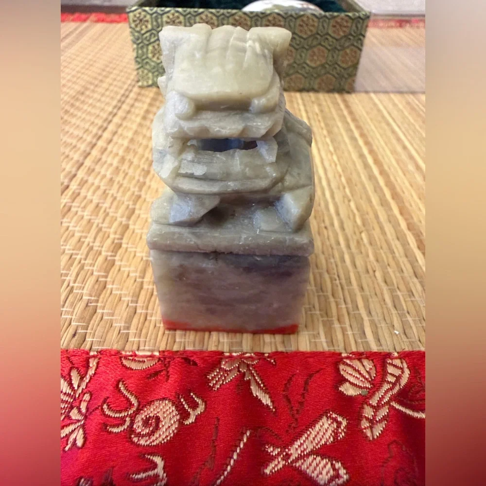 Pier 1 Chinese Joy Unity Stamp Set Carved Stone Chop Pot Red Paste Ink